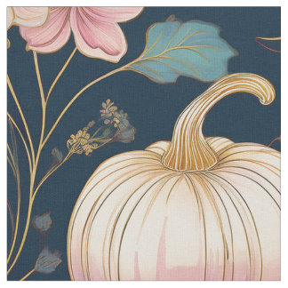 Pastel Blommigt Pumpkin Patch på Mörk blått Tyg