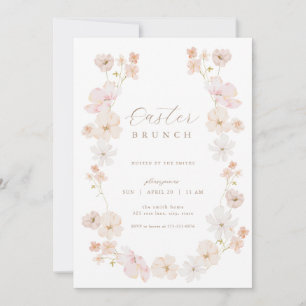 Pastel Blommigt Rosa Peach Påsk Brunch-inbjudan Inbjudningar