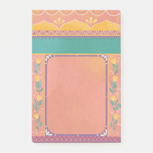 Pastel blommigt rosa söt indisk mönster post-it block