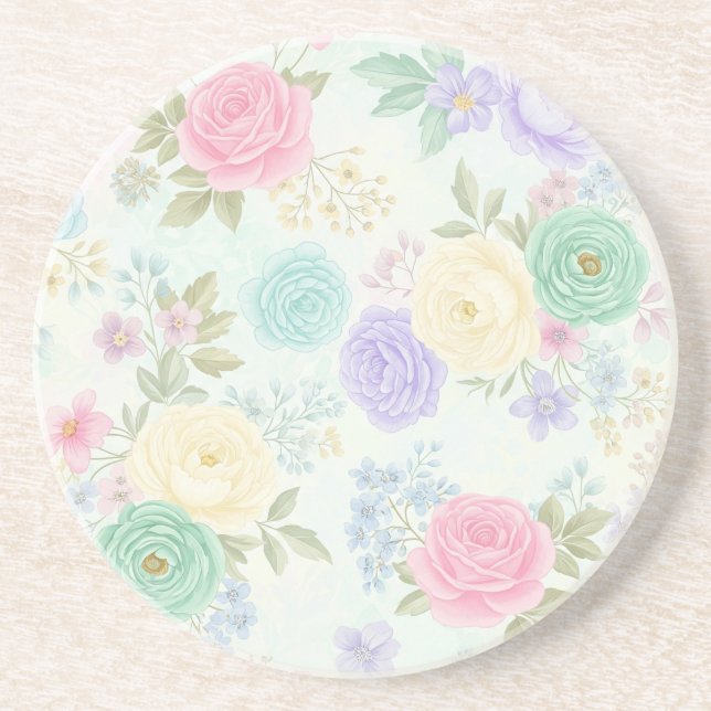Pastel Blommigt Sandstone Underlägg (Framsidan)