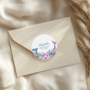 Pastel Blommigt Sjöjungfru Svan Baby Shower Runt Klistermärke