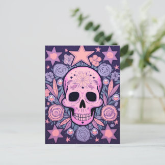 Pastel Blommigt Skull Art Vykort