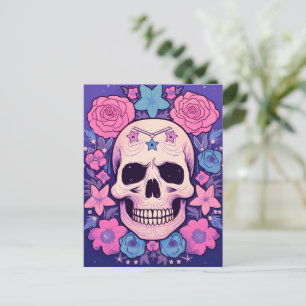 Pastel Blommigt Skull Art Vykort