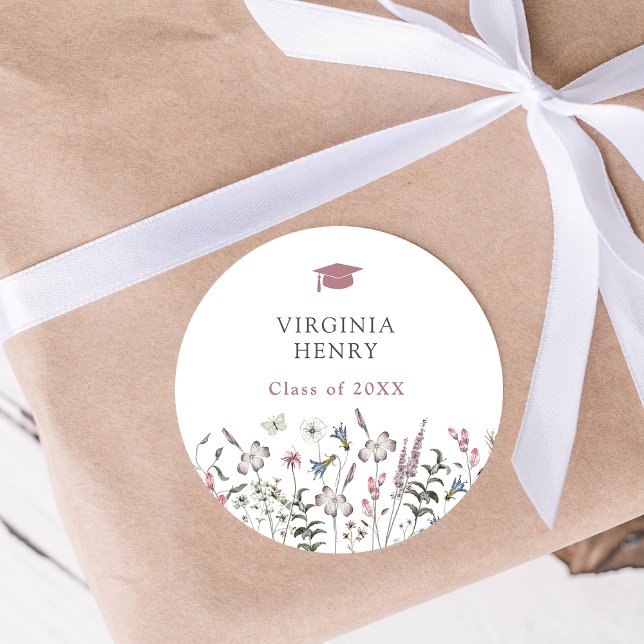 Pastel Blommigt Studenten Sticker Runt Klistermärke (Pastel Floral Graduation Sticker by Painted Paperie
)