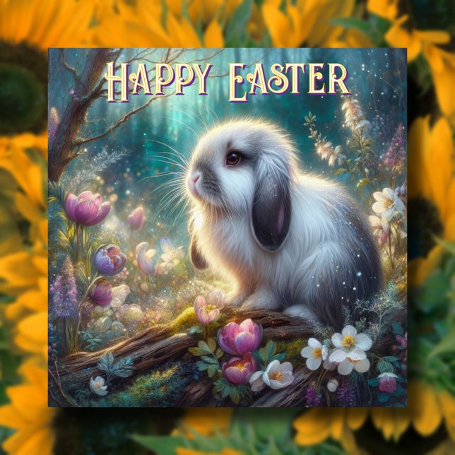 Pastel Blommigt Vår Woodland Bunny Påsk Julkort (Skapare uppladdad)