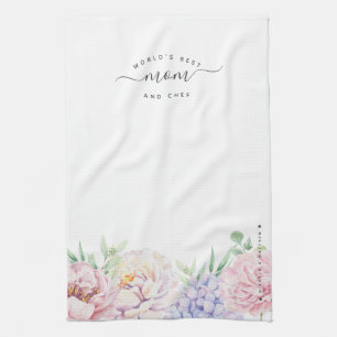 Pastel-Blommigt Världens bästa Mamma & Chef Kökshandduk