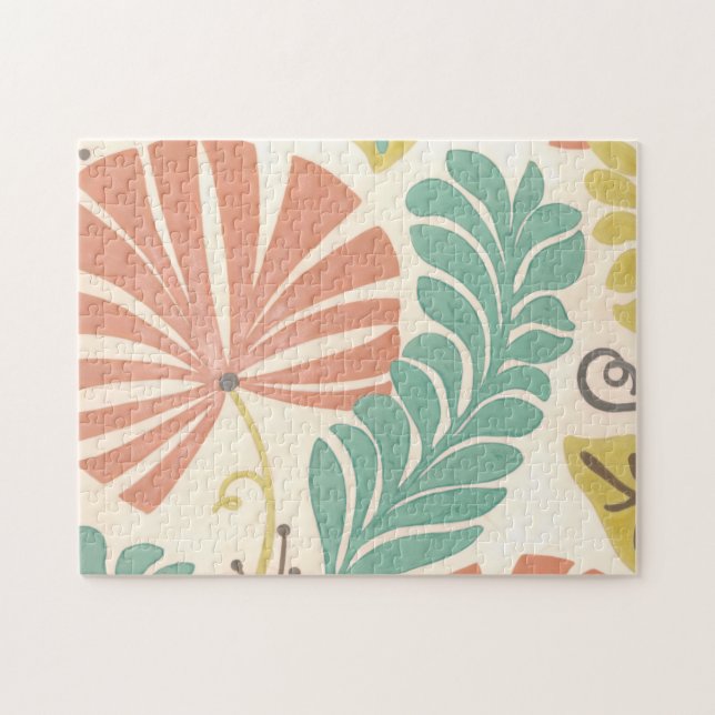 Pastel Blommigt Vines and Löv on Cream Background Pussel (Horisontell)