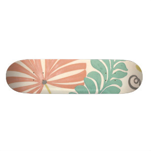 Pastel Blommigt Vines and Löv on Cream Background Skateboard Bräda 19,5 Cm