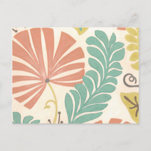 Pastel Blommigt Vines and Löv on Cream Background Vykort