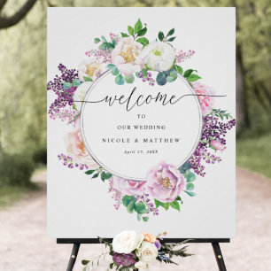Pastel Blommigt Wandeand Elegant Välkommen Bröllop Poster