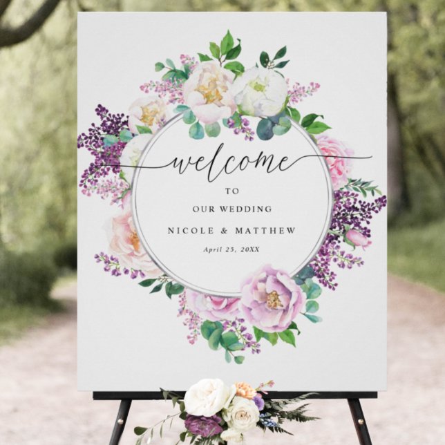 Pastel Blommigt Wandeand Elegant Välkommen Bröllop Poster (Skapare uppladdad)