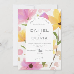 Pastel Blommigt Watercolor Bröllop Inbjudningar