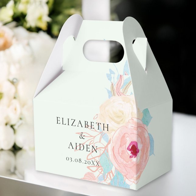 Pastel Blommigt Watercolor Bröllop Presentaskar (Personalized Pastel Floral Watercolor Wedding Favor Boxes with your Name & Date.)