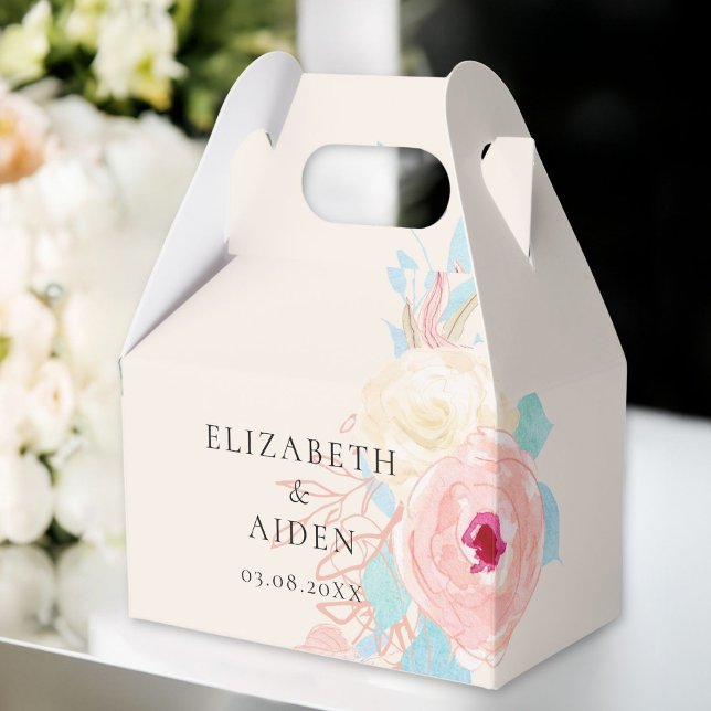Pastel Blommigt Watercolor Bröllop Presentaskar (Personalized Pastel Floral Watercolor Wedding Favor Boxes with your Name & Date.)
