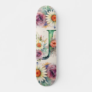 Pastel Blommigt Watercolor Monogram J Flowers Dais Mini Skateboard Bräda 18,5 Cm