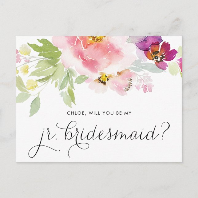 Pastel-Blommigten för vattenfärg är mitt Jr Brides Inbjudan Vykort (Framsida)