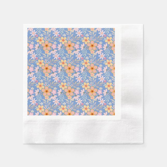 Pastel-Blommönster C01 Lblue BG Pappersservett (Framsidan)