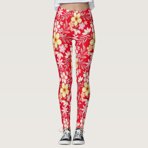 Pastel Blommönster C03.bw Red BG Leggings
