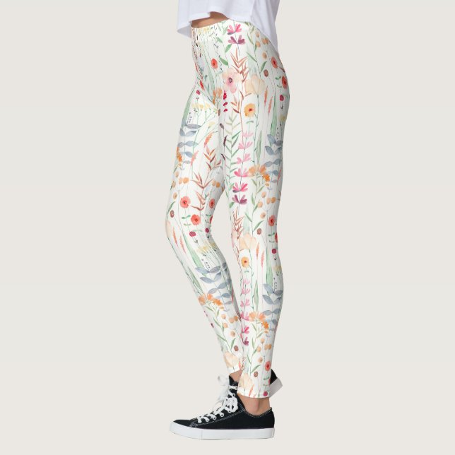 Pastel Blomsterträdgård Mönster Leggings (Vänster)