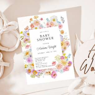 Pastel Bloom Blommigt Baby Shower Inbjudningar