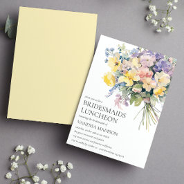 Pastel Bloom Bouquet Bridesmaids Luncheon Bröllop Inbjudningar