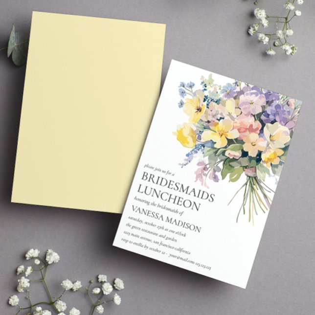 Pastel Bloom Bouquet Bridesmaids Luncheon Bröllop Inbjudningar (Skapare uppladdad)