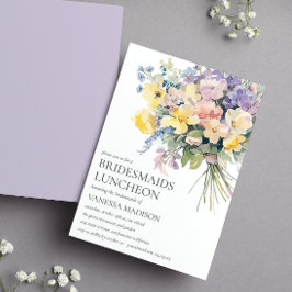 Pastel Bloom Bouquet Bridesmaids Luncheon Bröllop Inbjudningar
