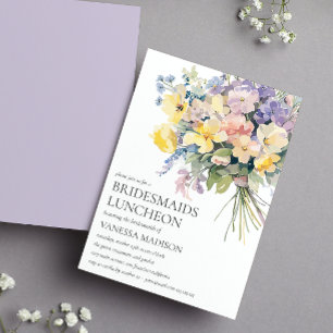 Pastel Bloom Bouquet Bridesmaids Luncheon Bröllop Inbjudningar