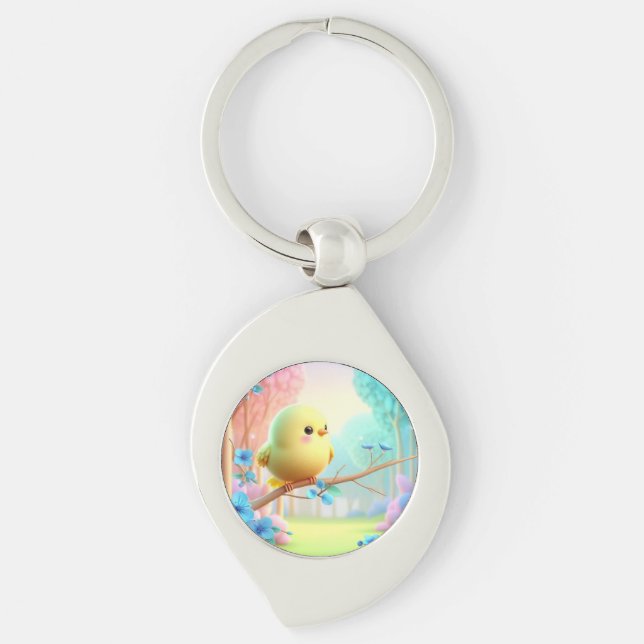 Pastel Bloom Keychain — Floral Charm for Bags & Ke Swirl Silverfärgad Nyckelring (Framsidan)
