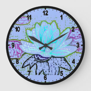PASTEL BLOOMING BLUE LOTUS PASTEL ARA DESIGNER ART STOR KLOCKA