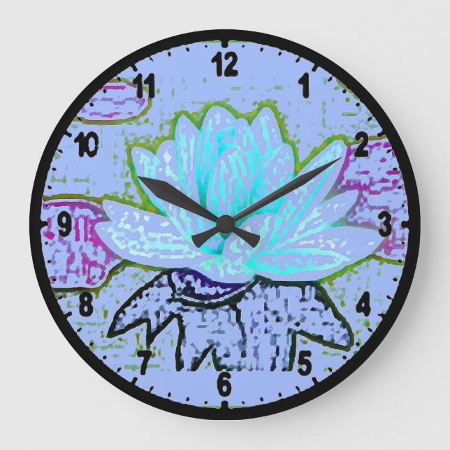 PASTEL BLOOMING BLUE LOTUS PASTEL ARA DESIGNER ART STOR KLOCKA (Framsida)
