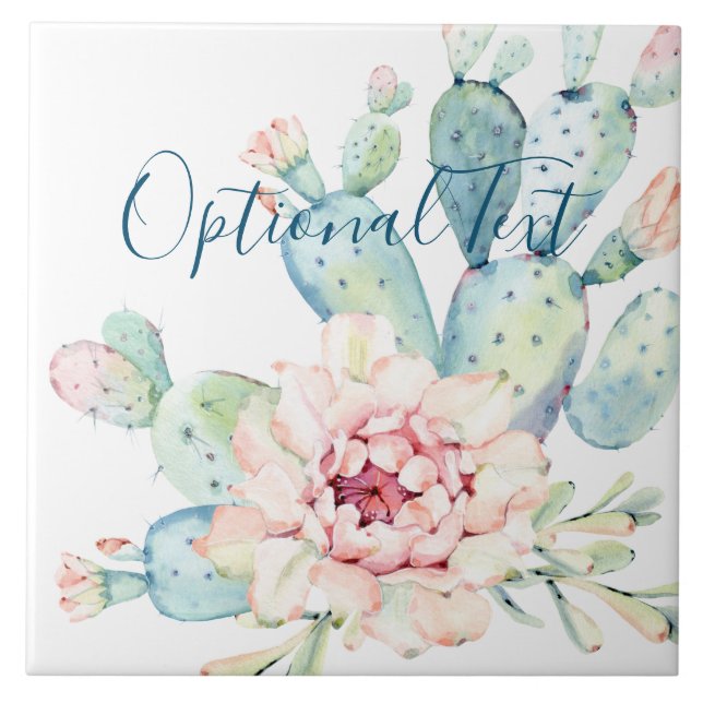 Pastel Blooming Cactus Soft Watercolor Kakelplatta (Framsidan)