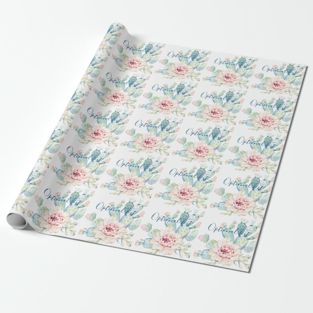 Pastel Blooming Cactus Soft Watercolor Presentpapper (Utrullad)