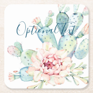 Pastel Blooming Cactus Soft Watercolor Underlägg Papper Kvadrat