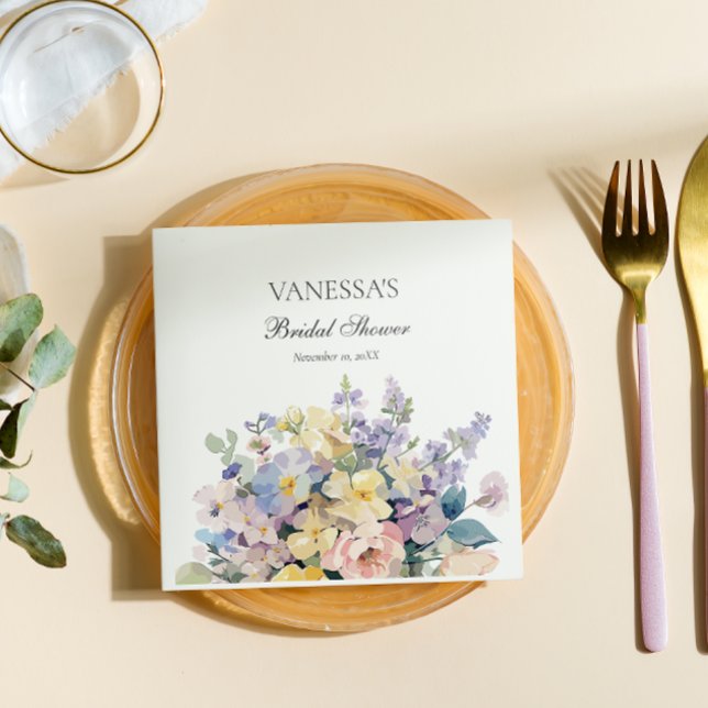 PASTEL BLOOMING WILDFLOWERS MÖHIPPA MONOGRAM PAPPERSSERVETT (Skapare uppladdad)