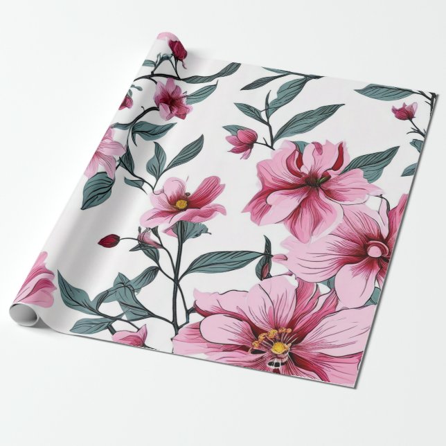 Pastel Blooms Watercolor Presentpapper (Utrullad)