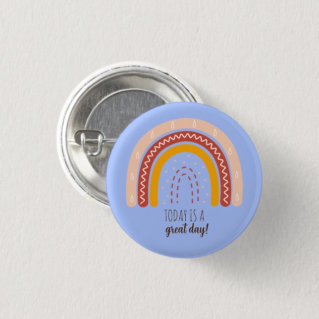 PASTEL BLUE AFFIRMATION QUOTE BOHO RAINBOW METALL KNAPP (Framsida & baksida)
