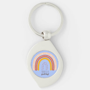 PASTEL BLUE AFFIRMATION QUOTE BOHO RAINBOW METALL SWIRL SILVERFÄRGAD NYCKELRING
