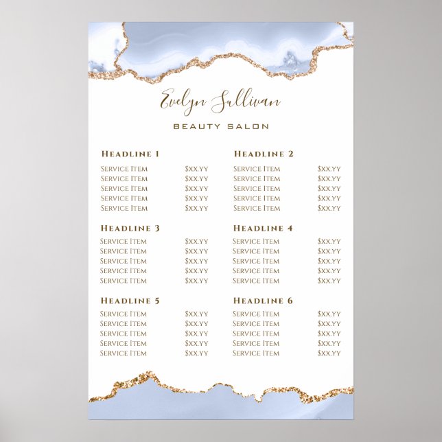 Pastel Blue Agate Price List Poster (Framsidan)
