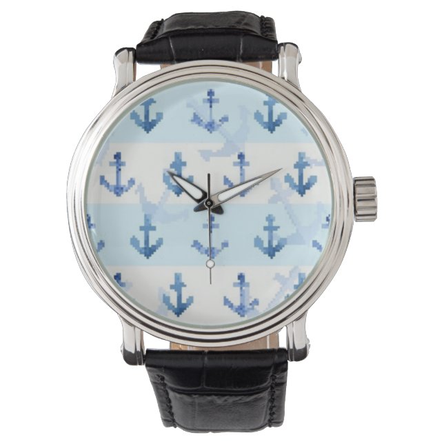 Pastel Blue Anchor Mönster Armbandsur (Framsida)