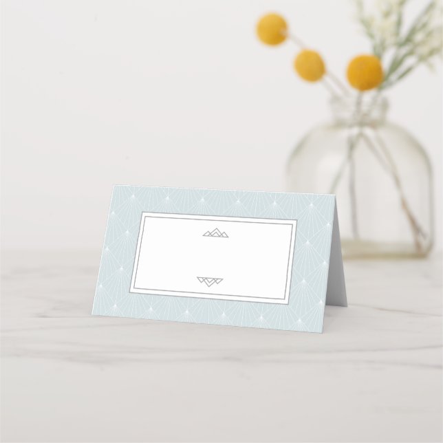 Pastel Blue Art Deco Mönster Ställe Namn-kort Placeringskort (Framsida)