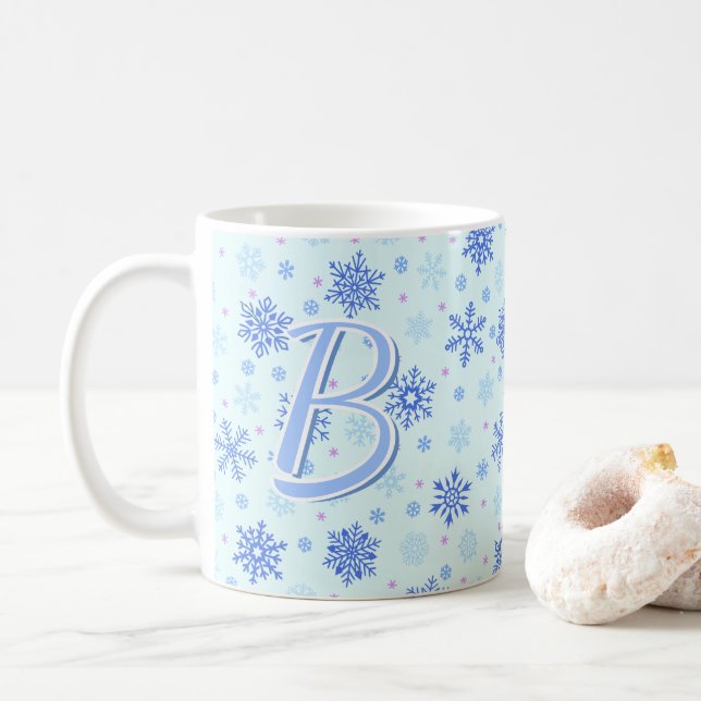 Pastel Blue Baby blue Snöflingor Anpassningsbar Mo Kaffemugg (Med munk)