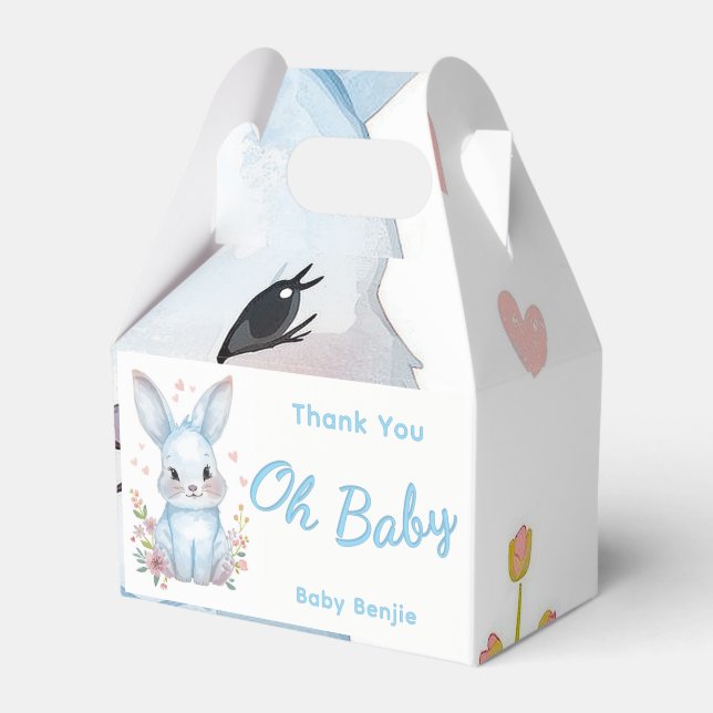 Pastel Blue Baby Shower Cute Bunny Party Treat Box Presentaskar (Framsidan Sidan)