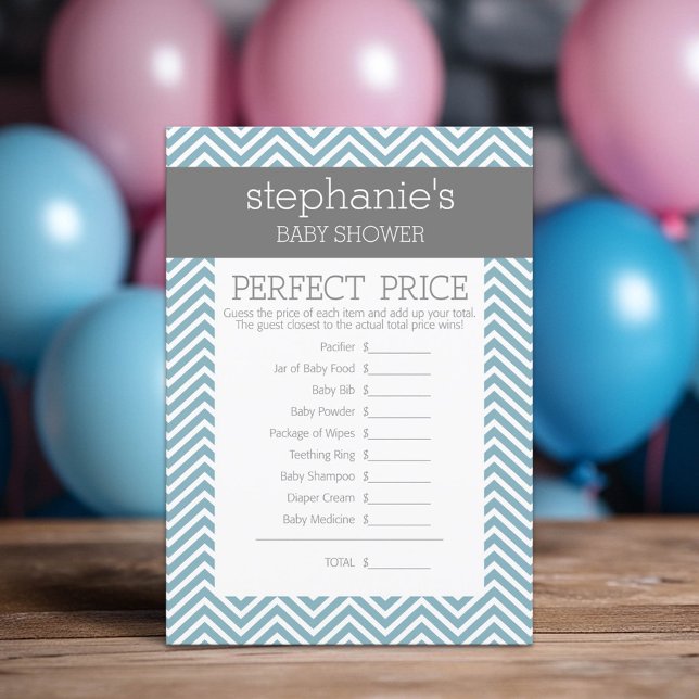 Pastel Blue Baby Shower-spel - Pris Perfekt (Custom Shower Game)