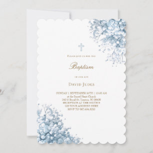 Pastel Blue baby Utandblommor Baptism Inbjudningar