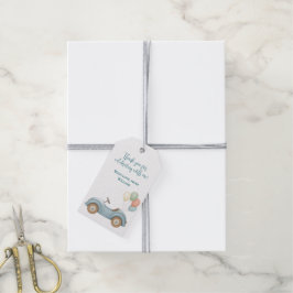 Pastel Blue Balloations & Car Birthday Gift Märkre Presentetikett