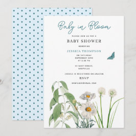 Pastel Blue Blommigt Baby i Bloom Baby Shower Inbjudningar