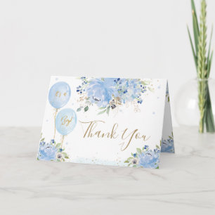 Pastel Blue Blommigt Balloons Guld Boy Shower Tack Kort