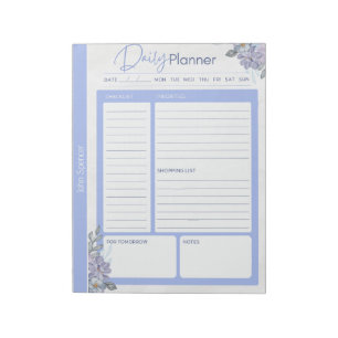 Pastel Blue Blommigt Daily Planner Anteckningsblock