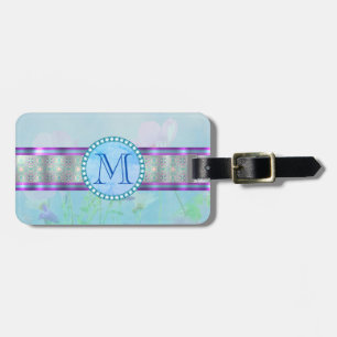 Pastel Blue Blommigt Monogram Bagagebricka